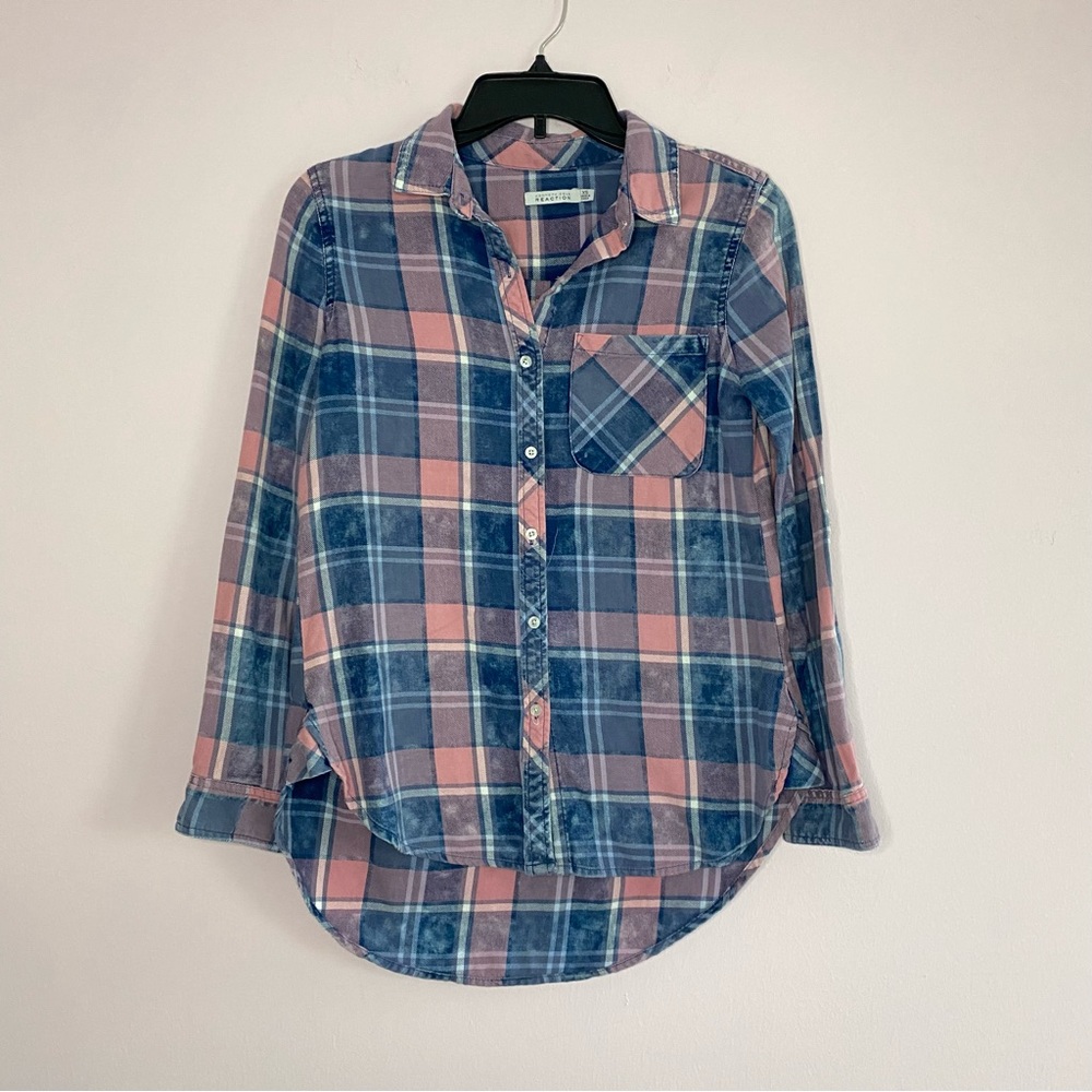 Kenneth Cole Reaction Plaid Button Down Oversized Shirt size XS